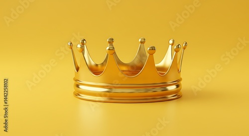 Golden Crown Close-up on Yellow Background, Concept of Leadership