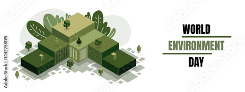 Eco themed city vector with urban green architecture