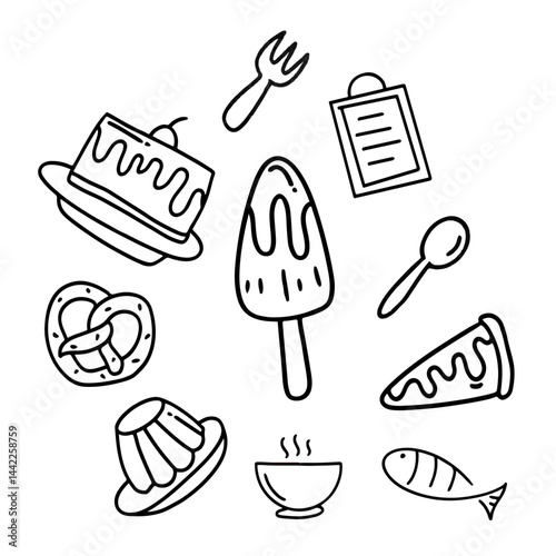 Doodle vector of financial items mixed with food and drink themed icons