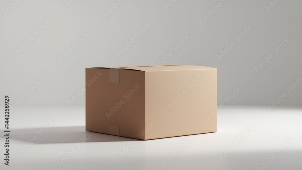 Obraz premium Online shipping box and packaging paper with transport set against a white background
