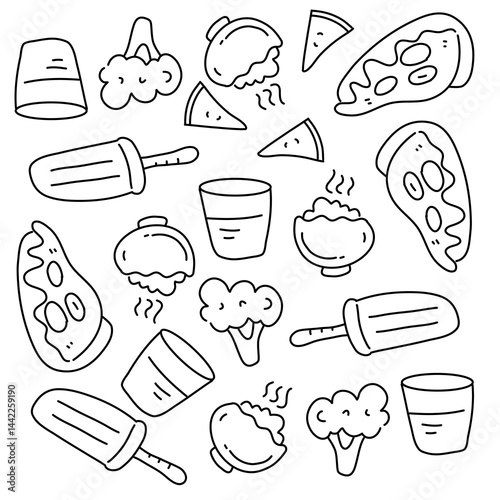 Fun food doodle set including cupcakes pizza and ice cream cone treats