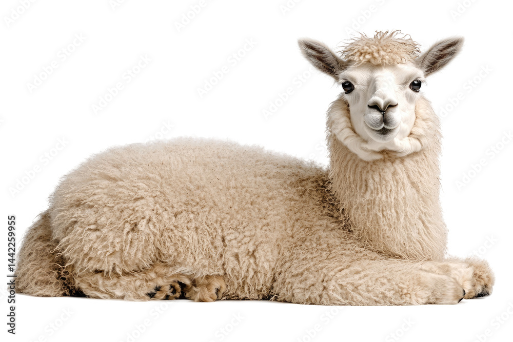Fototapeta premium Cream-colored llama lying down