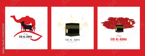 Eid al adha wishes and greetiing social media three  post banner vector design 