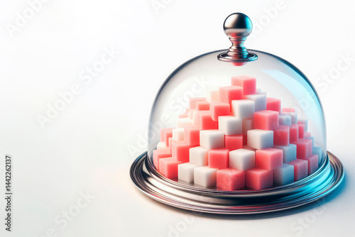 Sugar cubes under a glass bell. Space for text. photo