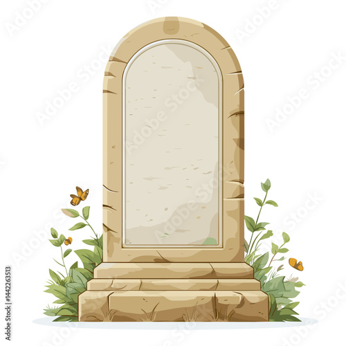 Vector illustration of a rustic tombstone tomb stone in a cemetery graveyard isolated on a white background