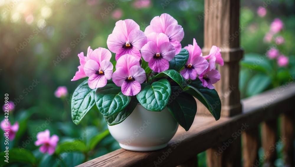 Fototapeta premium African violet with pink blooms in a pot