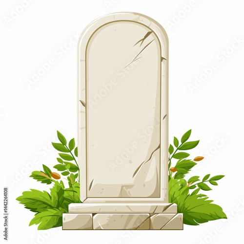 Vector illustration of a rustic tombstone tomb stone in a cemetery graveyard isolated on a white background