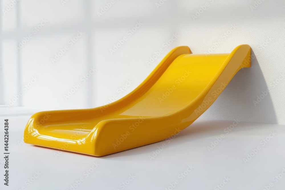 A yellow slide on white floor A yellow slide on white floor