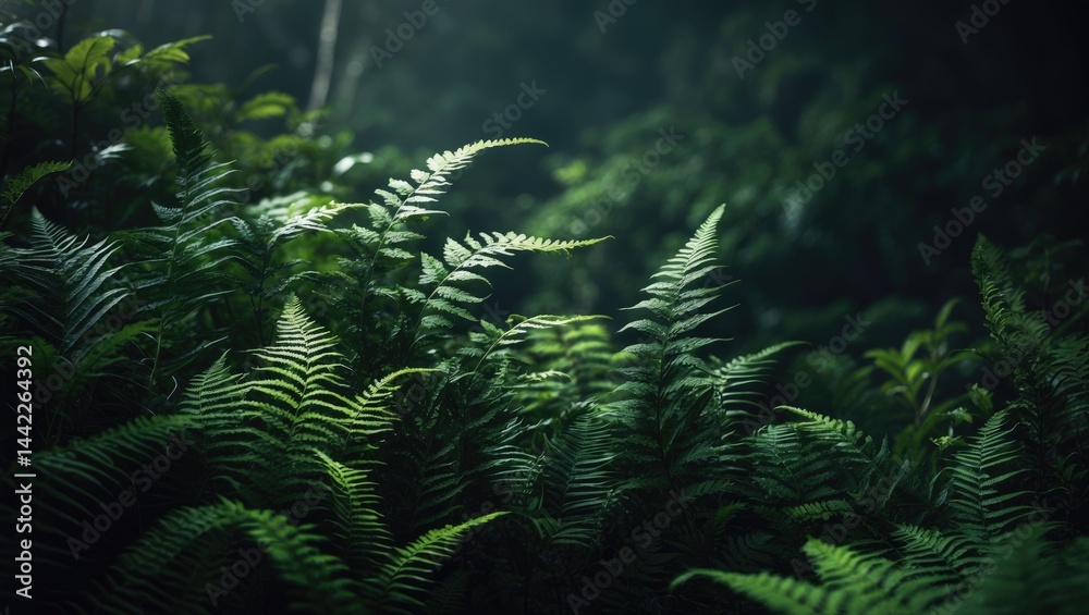 A Collection of Ferns, Green Ferns Growing as a Group A Collection of Ferns, Green Ferns Growing as a Group
