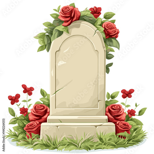 Vector illustration of a rustic tombstone tomb stone in a cemetery graveyard isolated on a white background