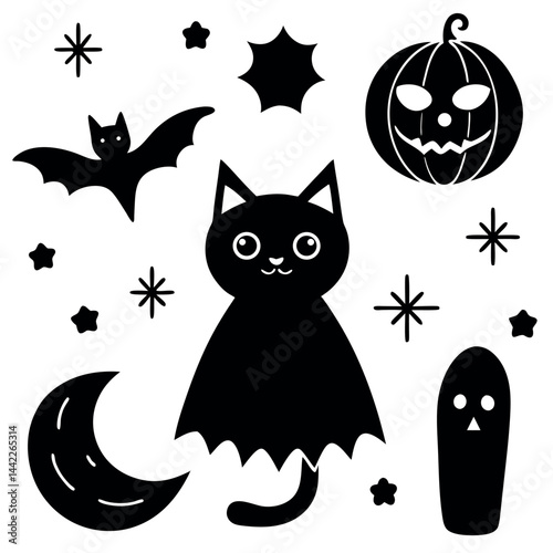 Cute Halloween elements vector illustration.