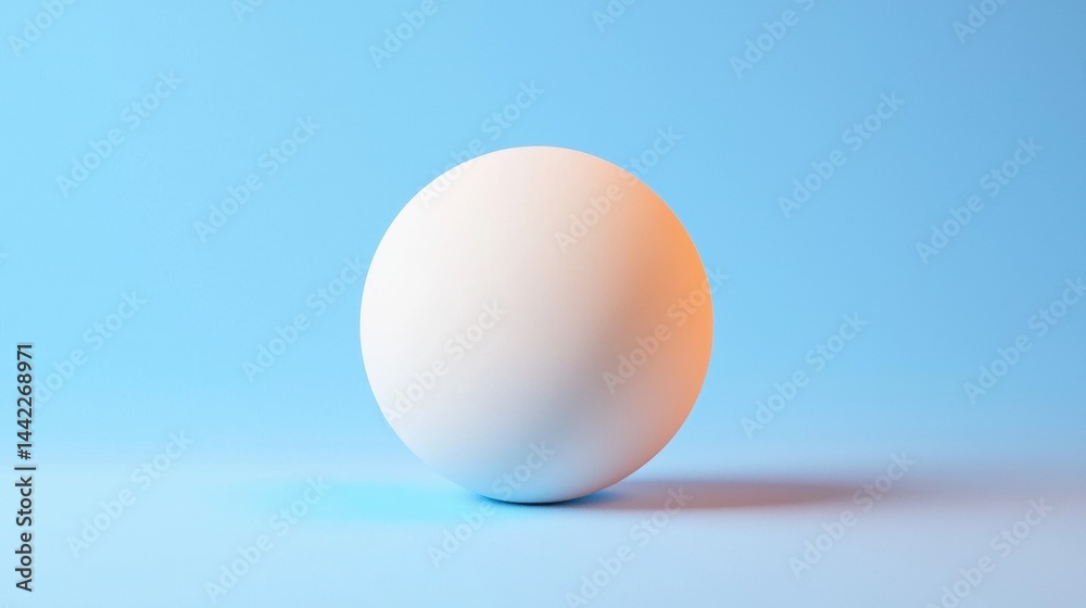 Fototapeta premium A white sphere with a gradient of orange and blue sits on a blue surface.