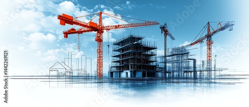 Construction site with cranes and building under construction (1)