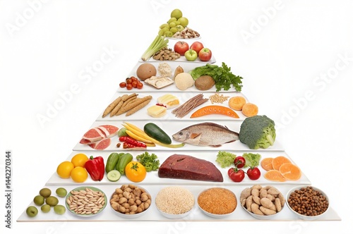Colorful Food Pyramid Display Featuring Balanced Nutrition and Food Groups photo