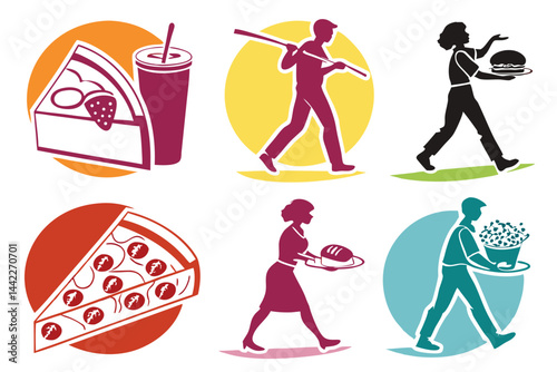 set of Buffet vector silhouette illustration isolated on white background