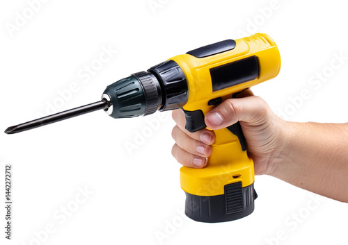 Yellow screwdriver isolated on transparent and white background.