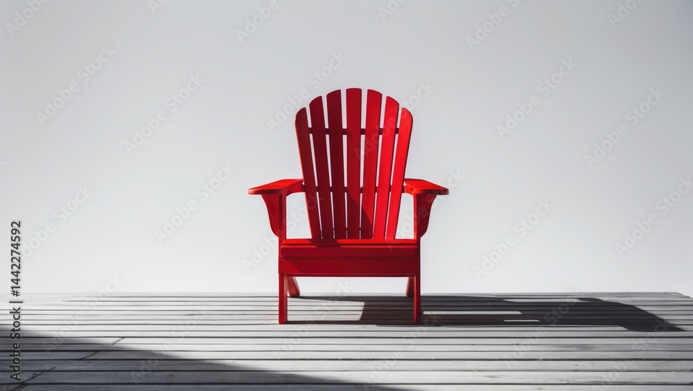 Fototapeta premium A single red chair on a dock with a white background