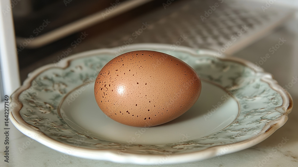 Single egg on an ornate plate highlights stark emptiness of a neglected refrigerator Single egg on an ornate plate highlights stark emptiness of a neglected refrigerator