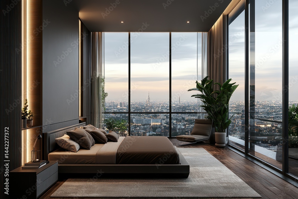 Fototapeta premium Modern city bedroom