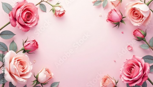 Delicate watercolor roses repeat on soft blush background, summer, fabric, spring