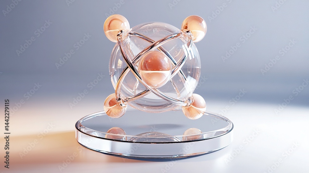 The 3D atomic structure presented in crystal glass demonstrates advanced technology concepts and clean laboratory aesthetics, reflecting scientific innovation and high-tech research visualization. The 3D atomic structure presented in crystal glass demonstrates advanced technology concepts and clean laboratory aesthetics, reflecting scientific innovation and high-tech research visualization.