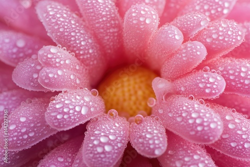 Pink flower with water droplets close up