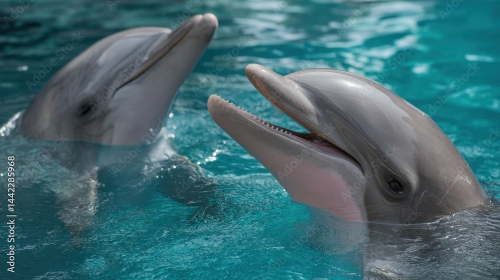 Fototapeta premium Playful Dolphins: Underwater Encounter