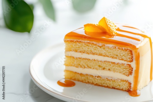 Slice of layered cake on plate