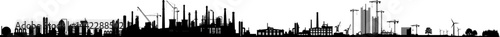 Vektor Panorama Silhouette Industrie - Gebäude und Werke - Bauindustrie - Prozessindustrie - Maschinenbau - Fertigung und Produktion - Energie