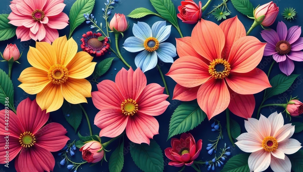 Continuous blooming flowers, intricate design, pastel, petals Continuous blooming flowers, intricate design, pastel, petals