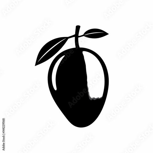 Glossy silhouette of a mango with two leaves attached