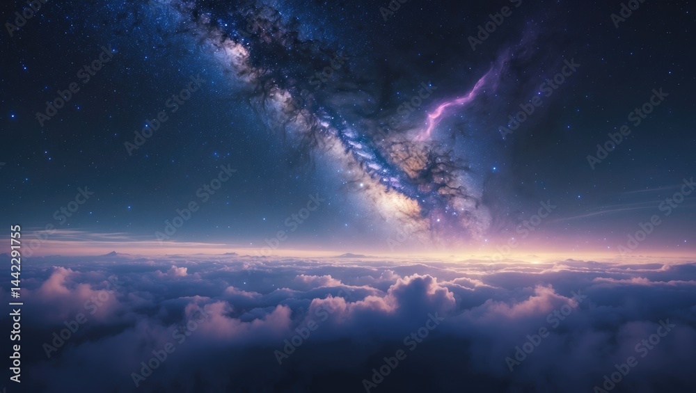 Naklejka premium Panoramic View of the Milky Way in Long Exposure