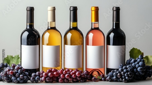Five Wine Bottles with Grapes: A Collection of Red, White, and Ros? Wines