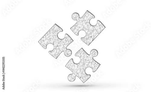Three puzzles on white. Digital solution, partners cooperate, matching solution concept.