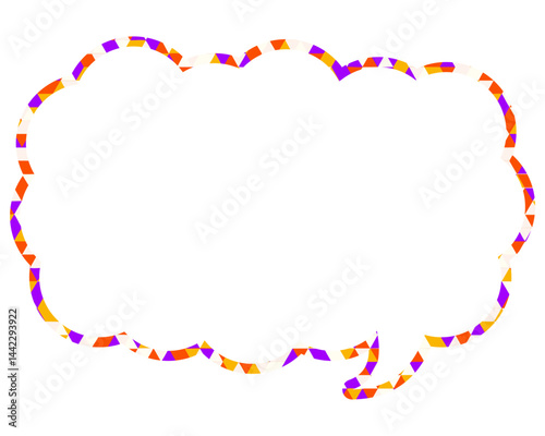 ステンドグラス風吹き出し　三角形模様　細長い雲形