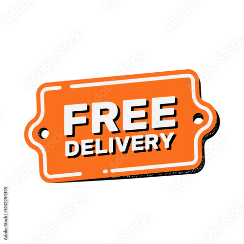 Free delivery – orange label, tag, sticker – vector illustration