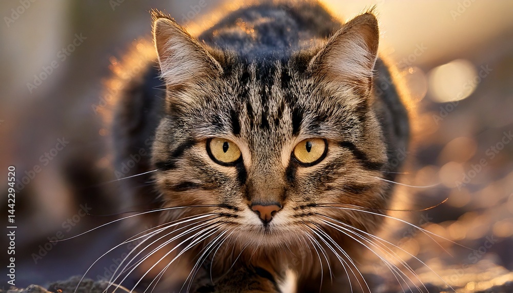 Obraz premium Focused Tabby Cat in Stalking Pose