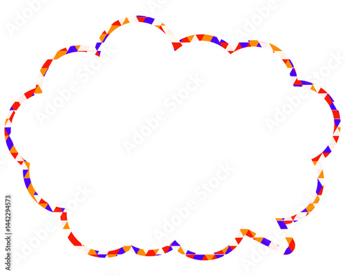 ステンドグラス風吹き出し　三角形模様　丸みのある雲形