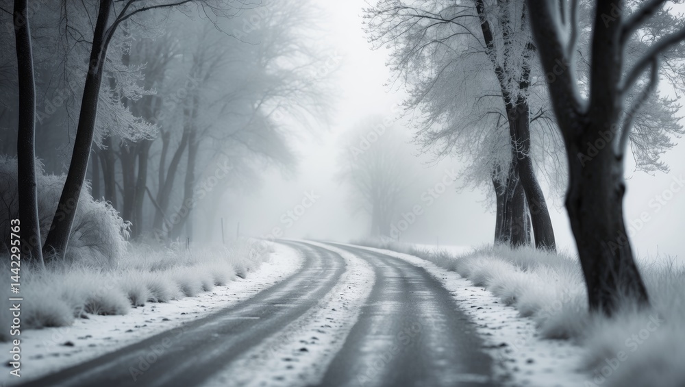 Obraz premium Frosty Trees and Country Road