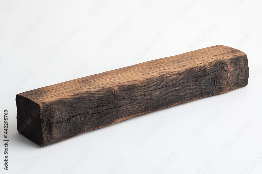 Fototapeta premium A rectangular piece of dark, aged wood, displayed on a plain background.