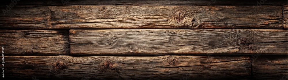 Naklejka premium Aged brown rustic dark wood grain texture forms a wooden background panorama for a long banner