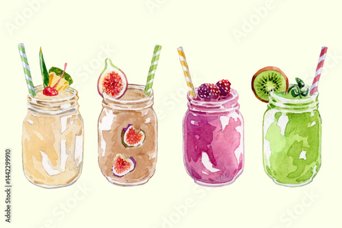 Watercolor fruit smoothie elements collection