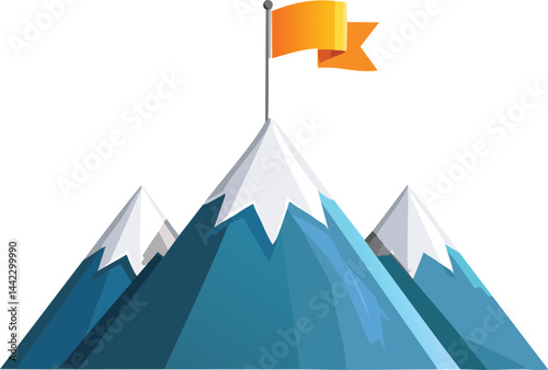 Flag on Mountain Peak - Goal Achievement Vector for Success Celebrations & Adventure Branding