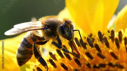 close up of a bee on yellow flower