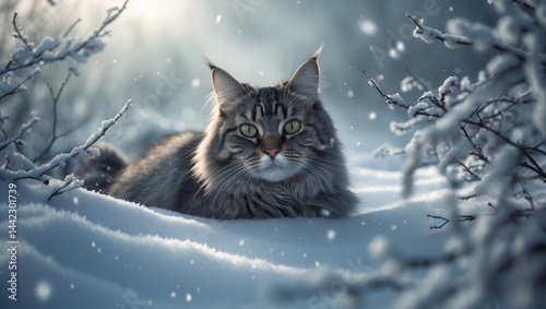 Cat strolling through snow photo