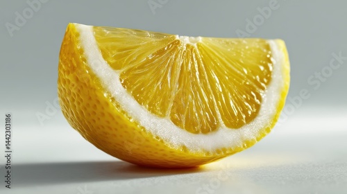 a fresh lemon wedge on a white isolated background, bright and zesty look