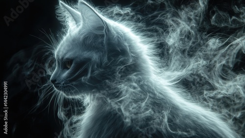 Ethereal Cat: Mystical Aura, Feline Spirit cat ethereal smoke mystical spirit feline aura whisker