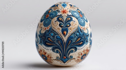 a hand-painted Easter egg with intricate designs on a white isolated background, festive and colorful look
