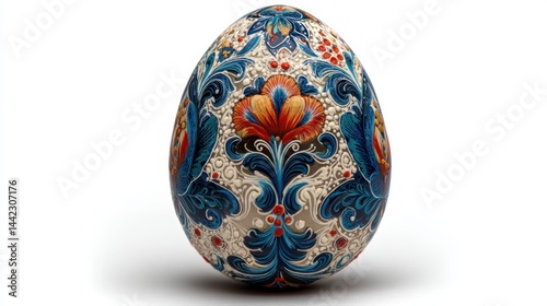 a hand-painted Easter egg with intricate designs on a white isolated background, festive and colorful look