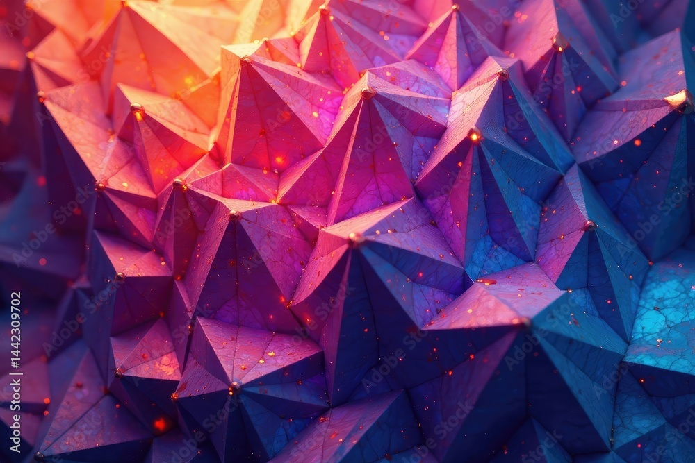 Naklejka premium Intricate tessellation of geometric shapes in vibrant hues, wallpaper, tile, polygon